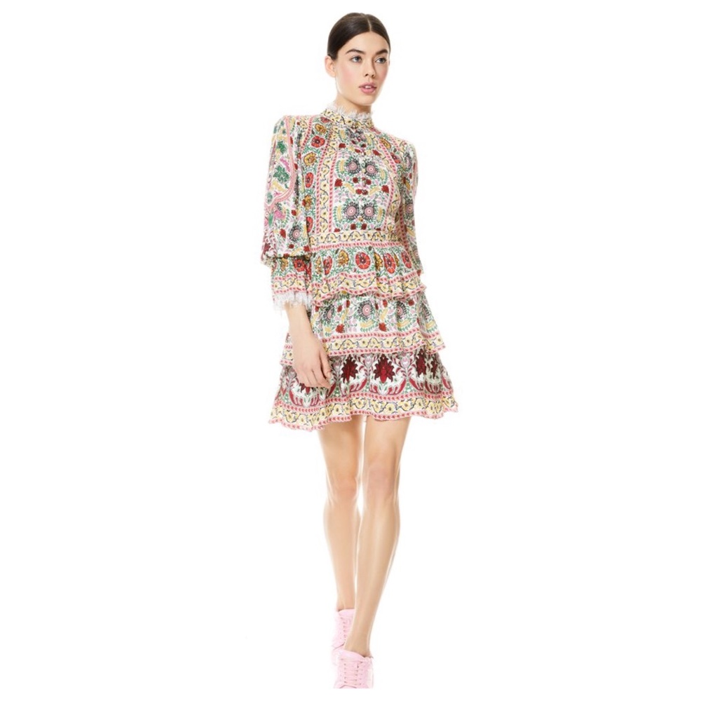 ALICE + OLIVIA Lawson Mock Neck Floral Mini Dress - Picture 3 of 13